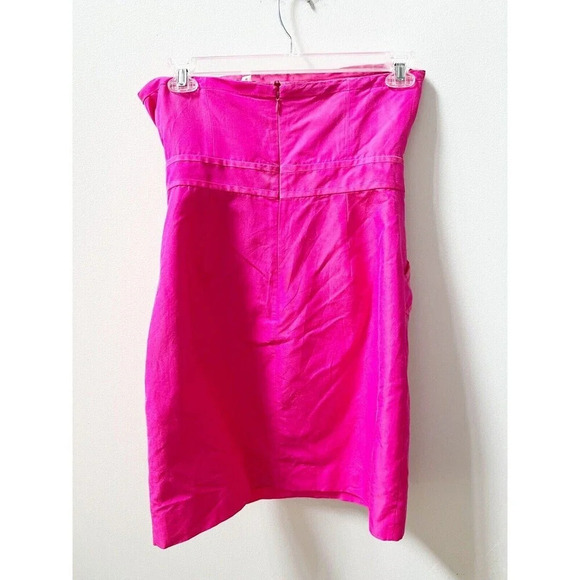 J. Crew Bright Pink Silk Cocktail Mini Dress Women's Sz 8 Barbie Pockets Ruffles - Picture 14 of 16